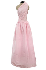 Dreamy Early 1980s Bill Blass Pale Pink Silk One Shoulder Dress w Full Slightly Trained Skirt