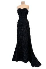 Spring 2008 Oscar De La Renta Black Embroidered Beaded Ribbon Work Floral Silk Organza Dress