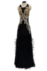 Extraordinary 2015 Roberto Cavalli Runway Feather & Net Dress w Bead & Sequin Detailing