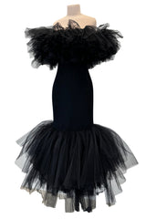 Fall 2020 Alessandra Rich Runway Look 22 in Black Strapless Dress w Tulle Bodice & Hem