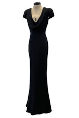 2011 Alexander McQueen Sculpted Bias Cut Black Silk Dress w Front Scoop