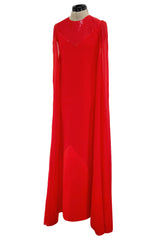 Dreamy Resort 2019 Givenchy by Clare Waight Keller Red Silk Dress w Sequins & Floor Length Sleeves