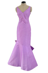 Prettiest 1990s Isaac Mizrahi Pale Pastel Lavender Silk Dress w Flared Skirt & Back Bow
