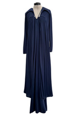 1976 Yuki by Gnyuki Torimaru Deep Blue Jersey Draped Halter Dress w its Matching Jersey Jacket
