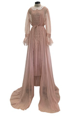 Spectacular Fall 2020 Gucci by Alessandro Michele Runway Look 29 Dusty Pink Silk Dress & Skirt Overlay Set