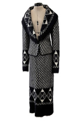 Exquisite & Rare Fall 1999 John Galliano Mohair Angora Printed Jacket Skirt Suit