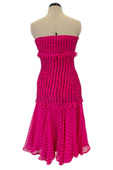 Well Documented Spring 1987 Valentino Original Strapless Pink & Black Silk Chiffon Dress