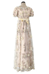 Spring 1967 George Halley Couture Pale Pink Dress w Rhinestones, Hand Emroidery & Flower Detailing