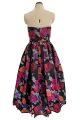 Stunning c 1990 Geoffrey Beene Strapless Sequin Bodice & Floral Silk Taffeta Dress w Shawl