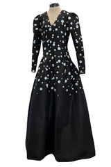 Fall 1979 Yves Saint Laurent Unlabled Haute Couture Black Silk Dress w Elaborate Sequin & Crystal Detailing
