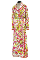 Wonderful 1960s Emilio Pucci Two Piece Cotton & Cotton Voile Pink & Yellow Skirt & Top Set