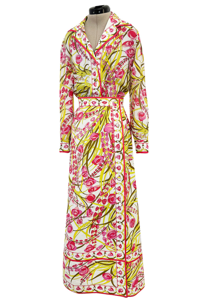 Wonderful 1960s Emilio Pucci Two Piece Cotton & Cotton Voile Pink & Yellow Skirt & Top Set