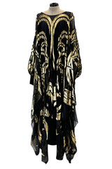 Extraordinary Fall 1992 Paco Rabanne Haute Couture Runway Sample Look 31 Metallic Gold & Black Silk Caftan Dress