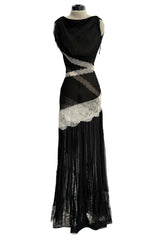 Ethereal Spring 2011 Nina Ricci by Peter Copping Black Silk Chiffon & Ivory Lace Plunge Dress