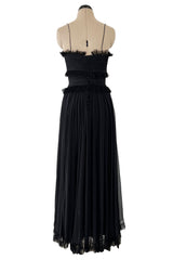 Prettiest 1992 Chanel by Karl Lagerfeld Black Silk Chiffon Dress w Black Lace Detailing