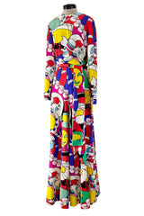 Incredible 1970s Lanvin by Jules-Francois Crahay Clown Print Wide Leg Jersey Jumpsuit