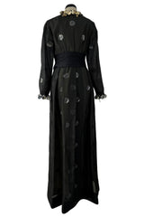 Fabulous 1960s Geoffrey Beene Black Silk Organza Dress w Metallic Gold & Silver Discs & Bead Detail
