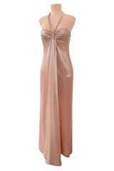Outstanding Fall 2000 Thierry Mugler Dusty Pink Metallic Dress w Rhinestone & Metal Collar