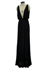 Sensual Spring 1973 Yves Saint Laurent Runway Black Silk Jersey Front, Side & Back Plunge Dress