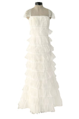 Dreamiest 2005 Blumarine Sposa Ivory Sulk & Tulle Ruffled Wedding Dress w Lace & Beading