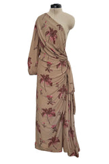 Resort 2008 Prada by Miuccia Prada Look 5 One Shoulder Floral Printed Silk Dress w Low Side Plunge