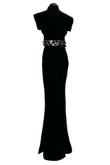 Minimalist Late 1990s Jean Louis Scherrer by Stephane Rolland Black Plunge Dress w Sequin Detailing
