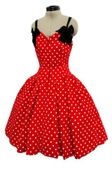 Spring 1988 Christian Lacroix Demi-Couture Runway Red Polkadot Dress w Detachable Sleeves