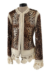 Gorgeous Fall 2005 Christian Dior by John Galliano Leopard Print Goat Skin Jacket w Crochet Detail