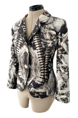 Iconic Spring 2009 Alexander McQueen Look 27 Grey Print Structured and Tailored Jacket