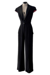 Spring 2008 Alexander McQueen "La Dame Bleue" Black Jumpsuit w Pink Inner Shoulder Detail