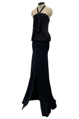 Outstanding Spring 2003 Christian Dior by John Galliano Bias Cut Black Silk Chiffon Dress w Lace Details & Sequin Halter