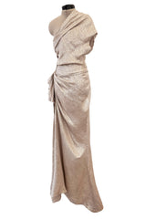 Spectacular Spring 2011 Lanvin by Alber Elbaz Pale Metallic Gold Silver Lame One Shoulder Dress