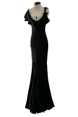 Phenomenal Spring 2007 Alexander McQueen Black Silk Bias Cut Dress w Sweeping Skirts