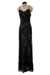 Incredible 1970s Christian Dior by Marc Bohan Demi-Couture Elaborately Beaded Black Lace Net Dress