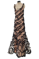 Exquisite Fall 2000 Jean Paul Gaultier Haute Couture Nude & Black Net 3D 'Script' Dress