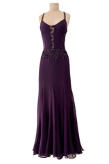 Gorgeous 2000s Valentino Roma Mauve Purple Silk Chiffon Dress w Sequin & Lace Detailing