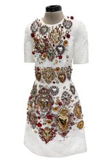 Spring 2015 Dolce & Gabbana Runway Look 48 Silk Brocade Mini Dress w Elaborate Front Embellishments