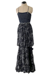 Gorgeous Spring 2012 Chanel by Karl Lagerfeld Hand Crochet Knit & Silk Chiffon Blue Dress w Scarf