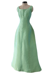 Rare Spring 1964 Cristobal Balenciaga Haute Couture Pale Mint Green Sculpted Silk Taffeta Dress