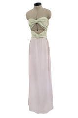 Phenomenal Spring 1991 Original Valentino Runway Pale Pink & Pastel Green Strapless Cut Out Dress