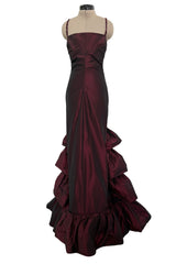 Gorgeous Fall 2005 Original Valentino Runway Look 67 Deep Oxblood Silk Dress w Tiered Ruffle Skirting