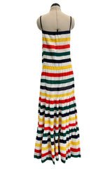 Spring 1977 Christian Dior by Marc Bohan Runway Documented White Silk & Multi Coloured Stripe Dress