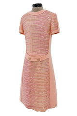 Chic Little Fall 2001 Chanel by Karl Lagerfeld Runway Pastel Pink Dress w Fully Sequin Front