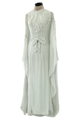Spectacular Cruise 2011 Christian Dior by John Galliano Pale Seafoam Silk Chiffon Embellished Caftan Dress