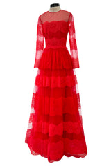 Spring 2018 Valentino by Pierpaolo Piccioli Red Chantilly Lace & Net Dress