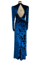 Fabulous Fall 1986 Bill Blass Runway Brilliant Blue Silk Velvet Dress w Open Cut Out Back