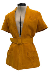 Late 1960s Christian Dior by Marc Bohan Chic Mustard Coloured Short Sleeved Soft Suede Jacket & Belt