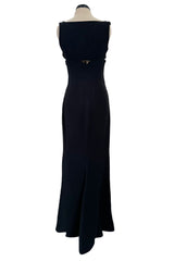 Dreamy 1990s Gianni Versace Couture Black Sculpted & Sleek Minimalist Dress w Front Cut Outs