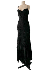 c 1995 Gianni Versace Atelier Haute Couture Black Hand-Beaded Dress w Top Stitched Bust