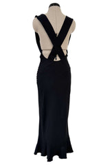 Fantastic Spring 1999 John Galliano Runway Look 11 Black Bias Cut Dress w Wide Strap Open Back